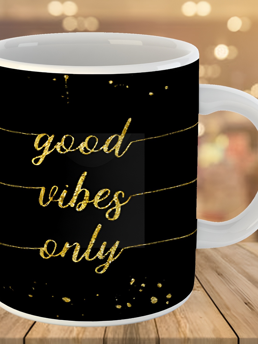 

Keviv Black & Yellow Good Vibes Only Printed Ceramic Glossy Coffee Mug 325 ml