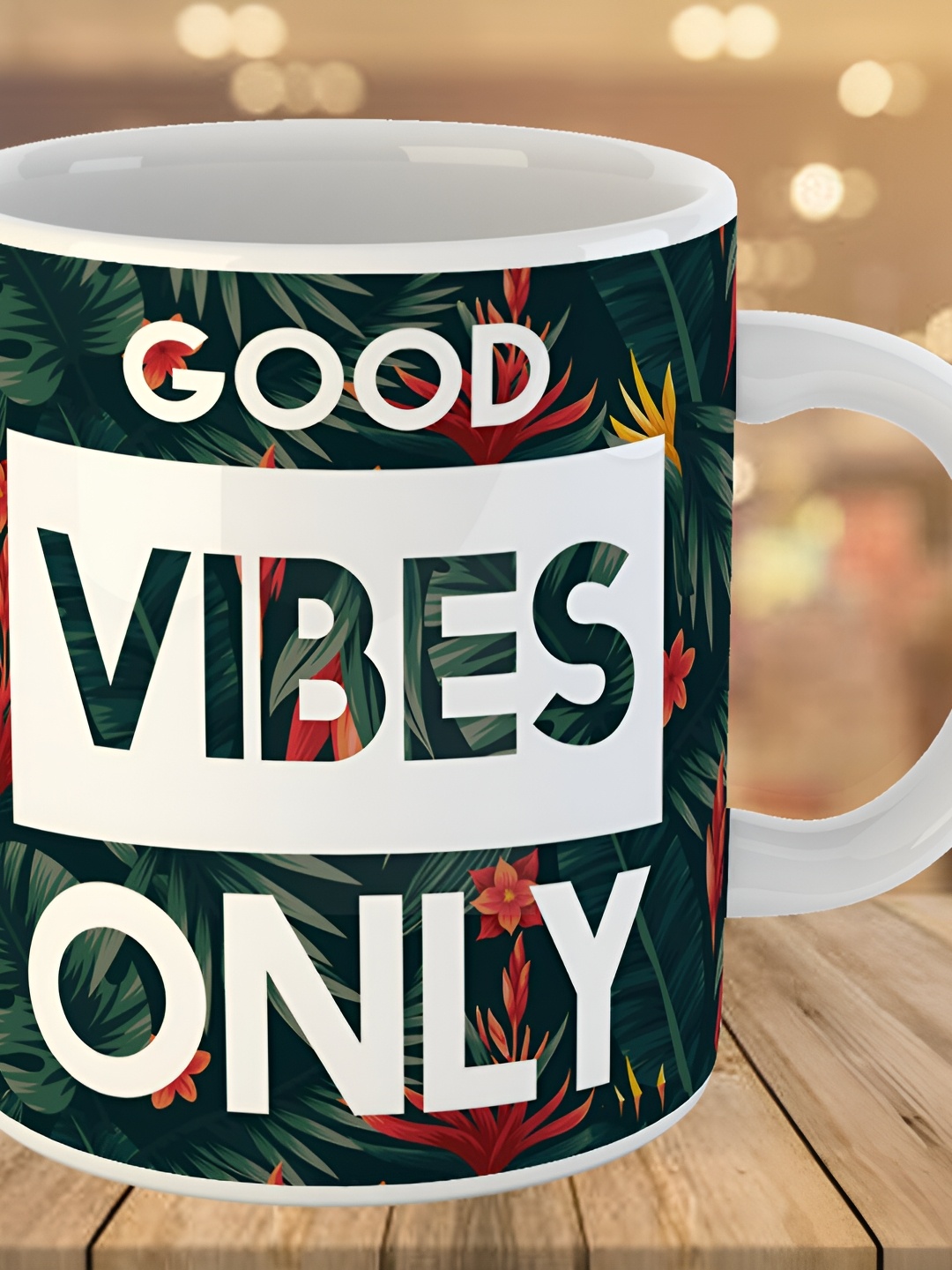 

Keviv White & Green Good Vibes Only Printed Ceramic Glossy Coffee Mug 325 ml