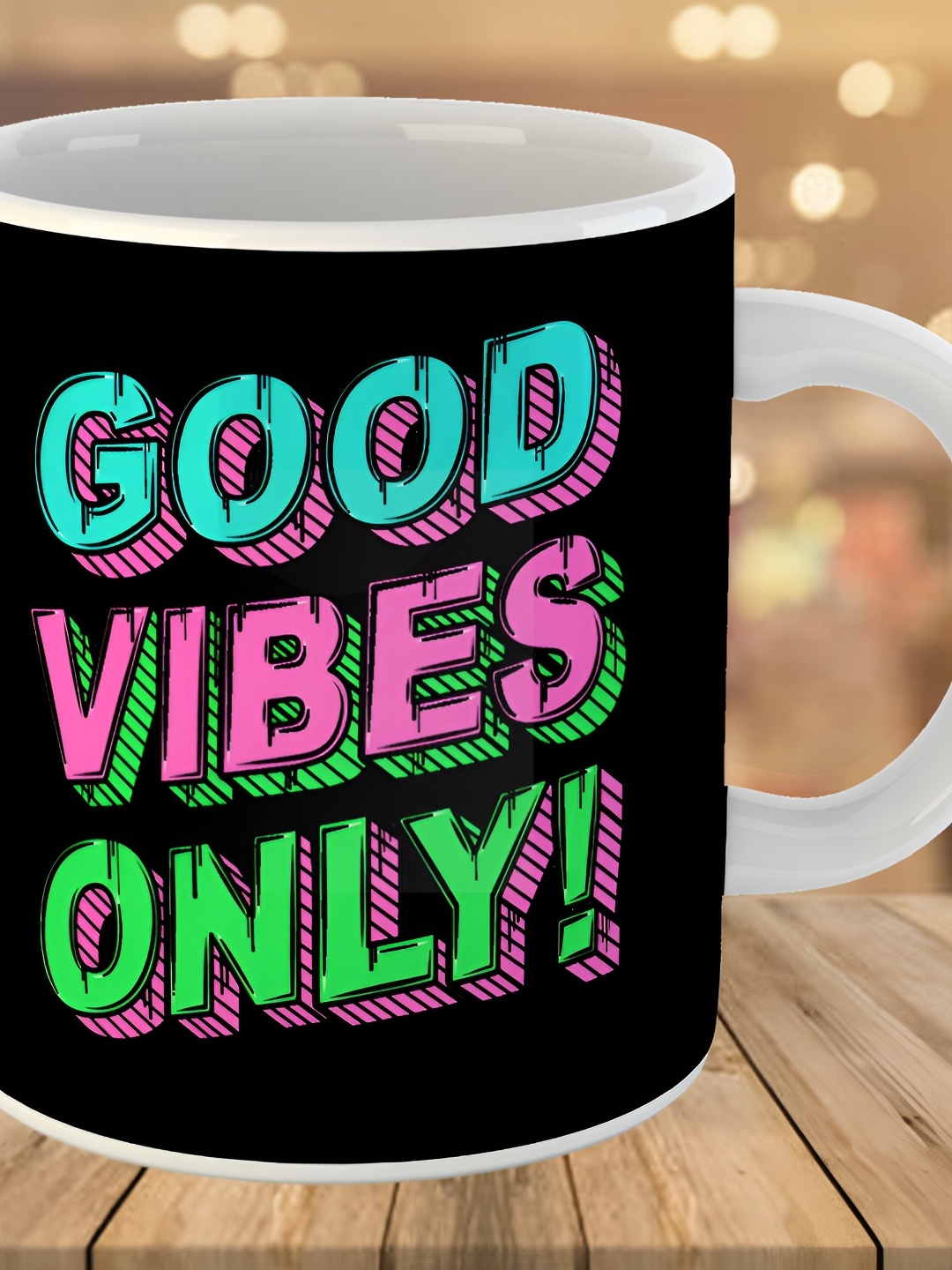 

Keviv Black & Blue Good Vibes Only Printed Ceramic Glossy Coffee Mug 325 ml