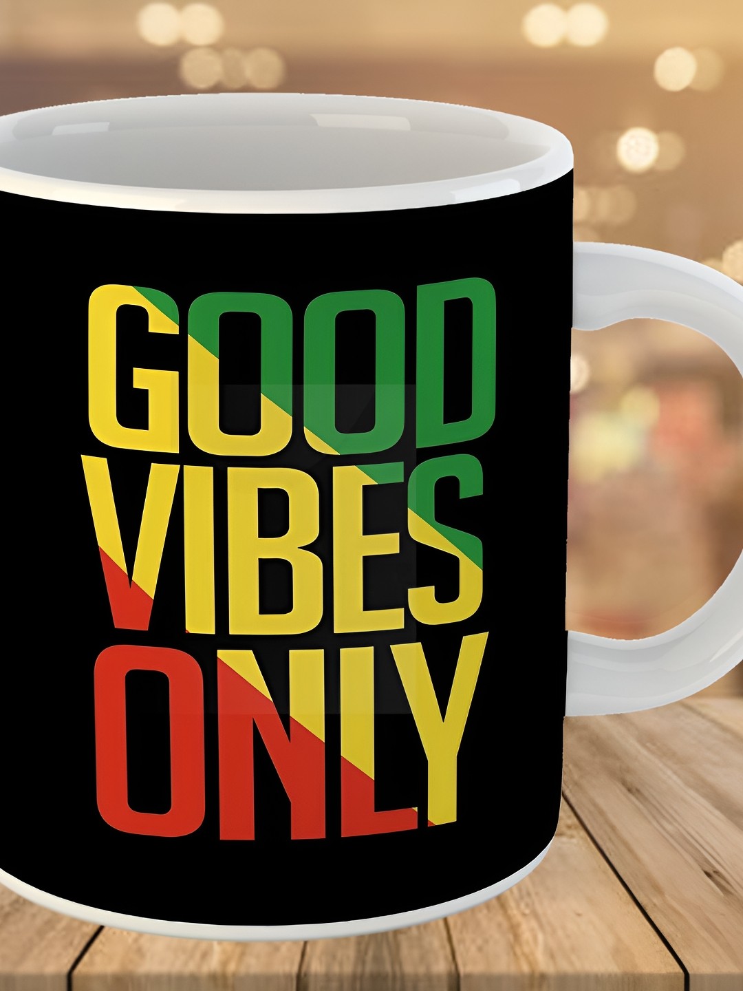 

Keviv Black & Yellow Good Vibes Only Printed Ceramic Glossy Coffee Mug 325 ml