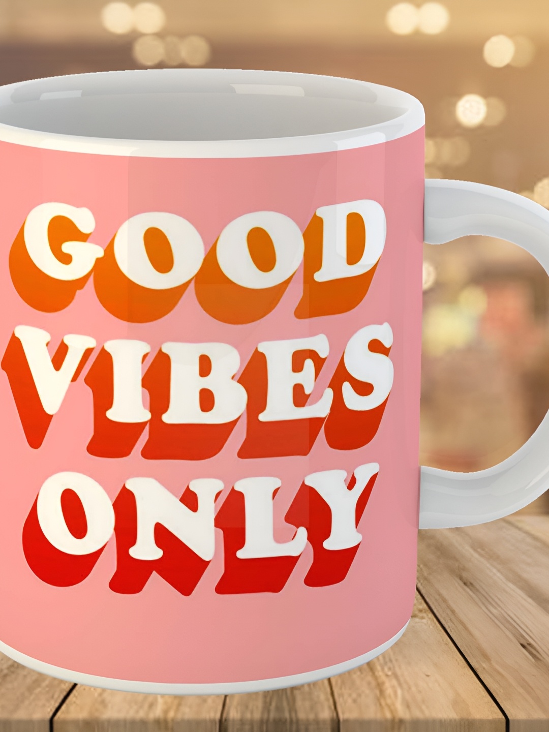 

Keviv Pink & White Good Vibes Only Printed Ceramic Glossy Coffee Mug 325 ml