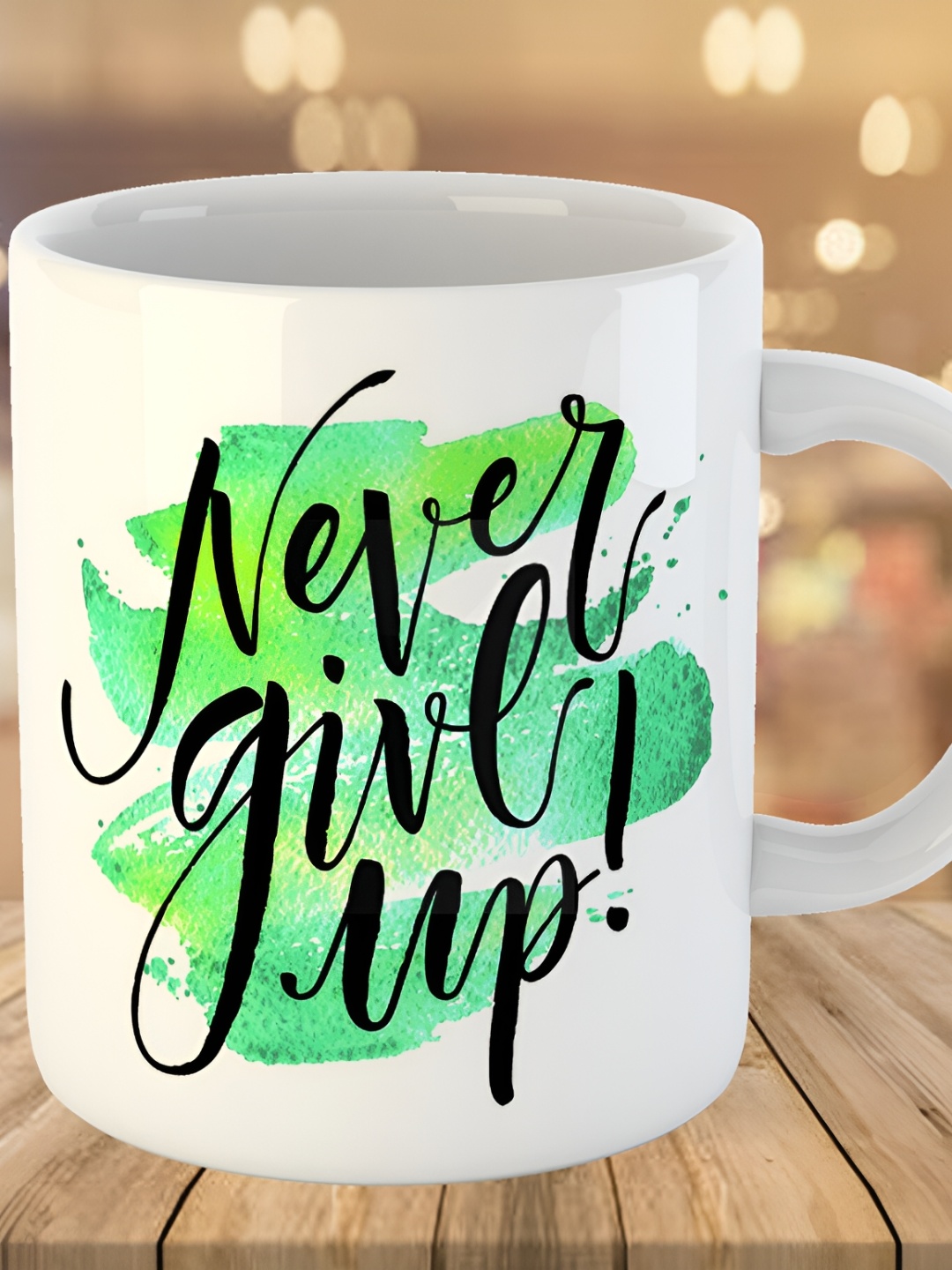 

Keviv White & Green Text or Slogans Printed Ceramic Glossy Mug 325 ml