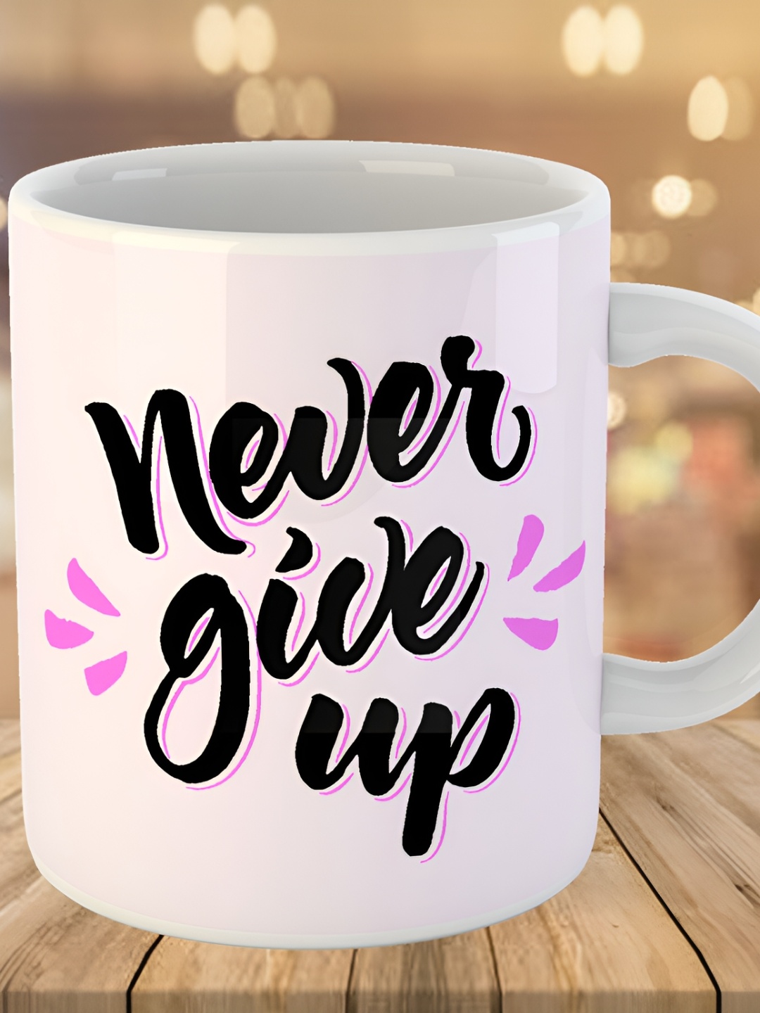 

Keviv White & Black Never Give Up Printed Ceramic Glossy Mug 325 ml