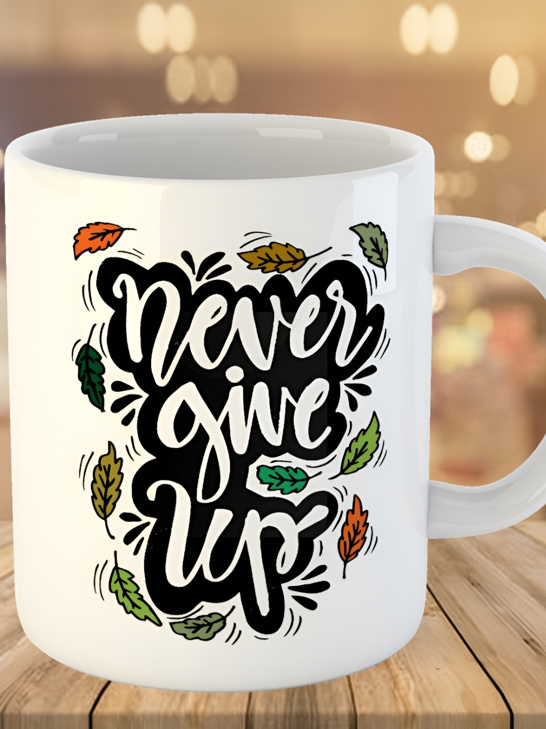 

Keviv White & Black Never Give Up Printed Ceramic Glossy Coffee Mug 325 ml