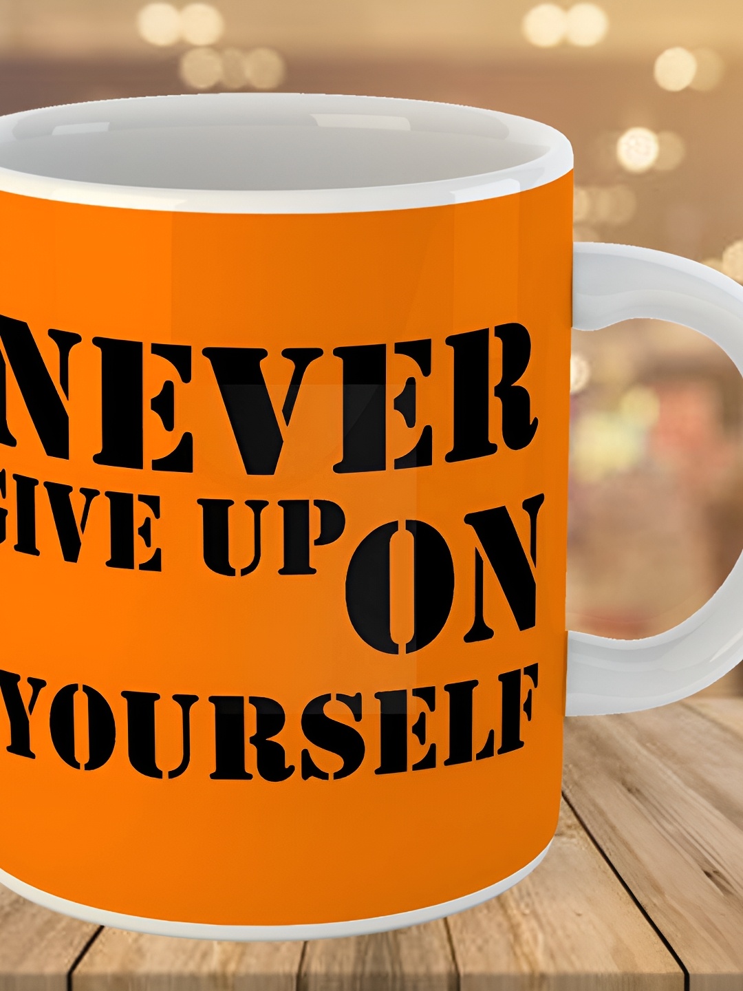 

Keviv White & Orange Text or Slogans Printed Ceramic Glossy Mug 325 ml