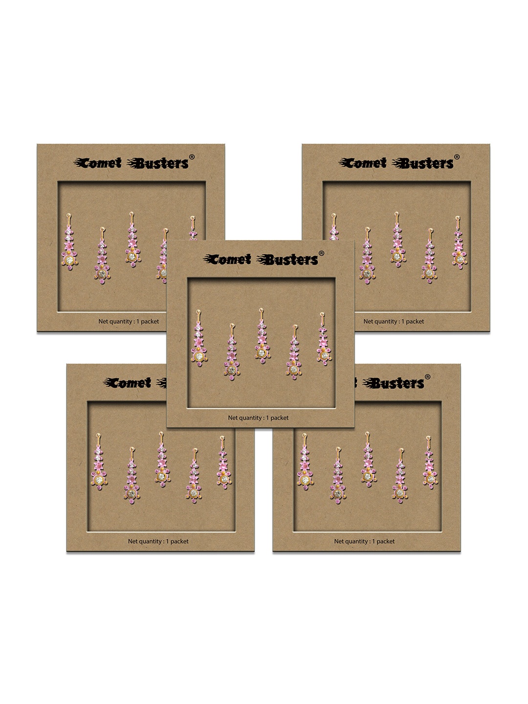 

Comet Busters Set of 5 Handcrafted Reusable Traditional Designer Bindis - Pink 038