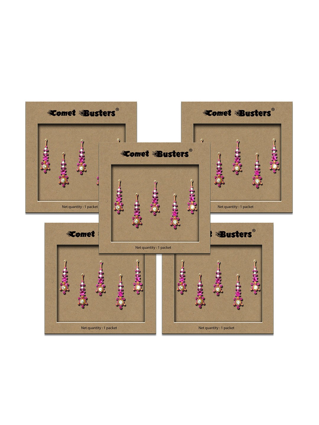 

Comet Busters 5-Pcs Traditional Designer Bindi - Pink BIN037, Multi