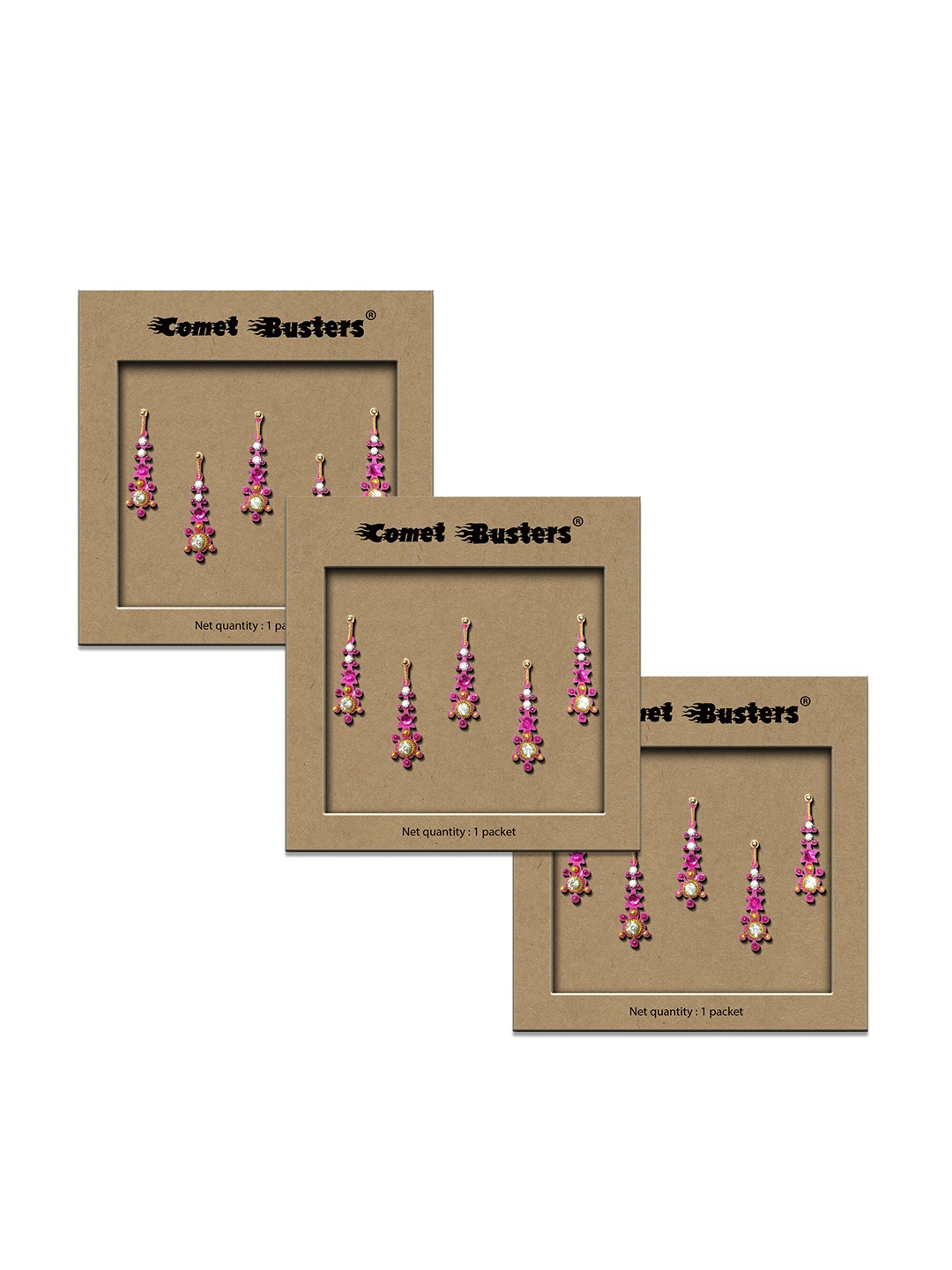 

Comet Busters 3-Pcs Traditional Designer Bindi - Pink BIN037, Multi