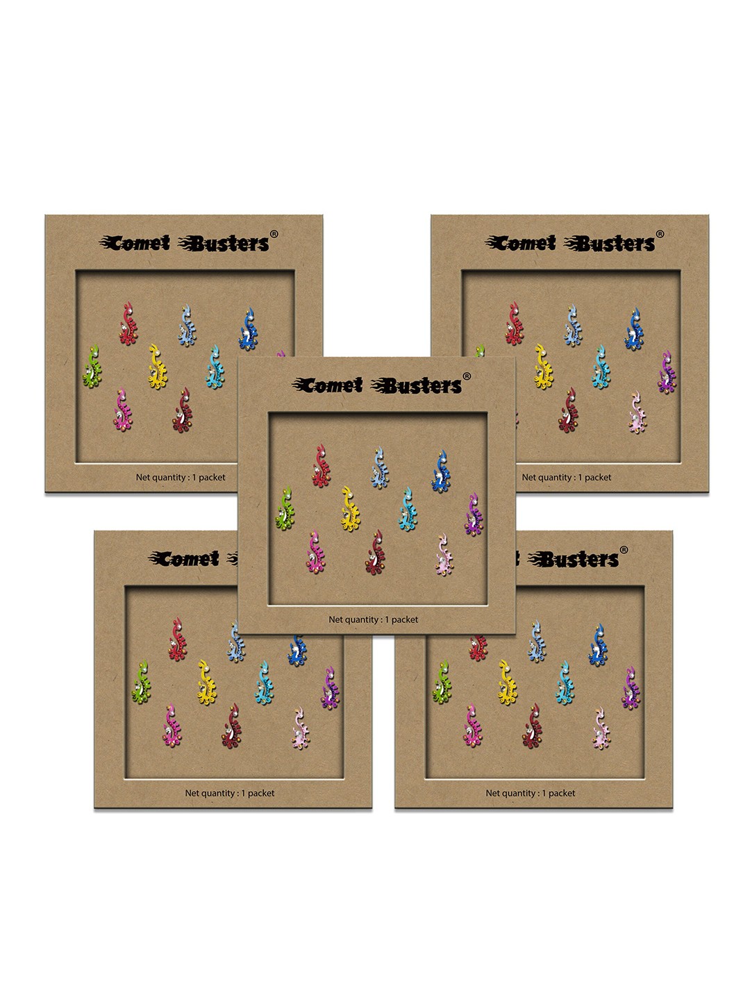 

Comet Busters 5-Pcs Traditional Designer Bindi - Pink BIN036, Multi