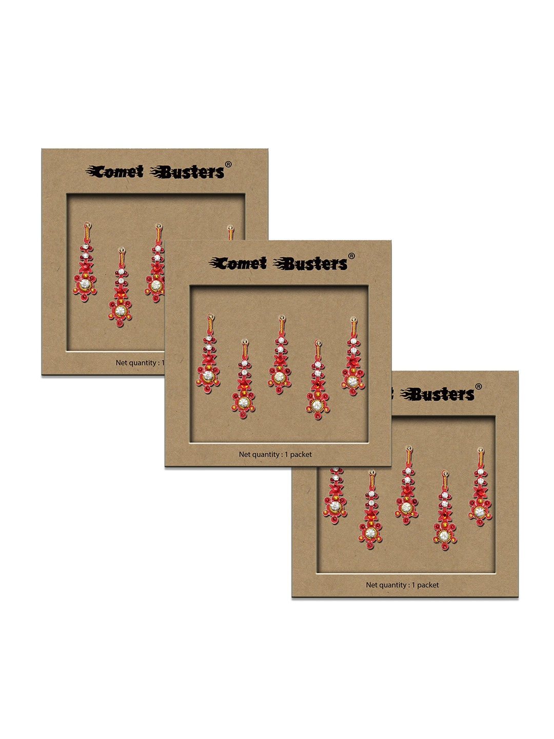 

Comet Busters 3-Pcs Traditional Designer Bindi - Pink BIN028, Multi