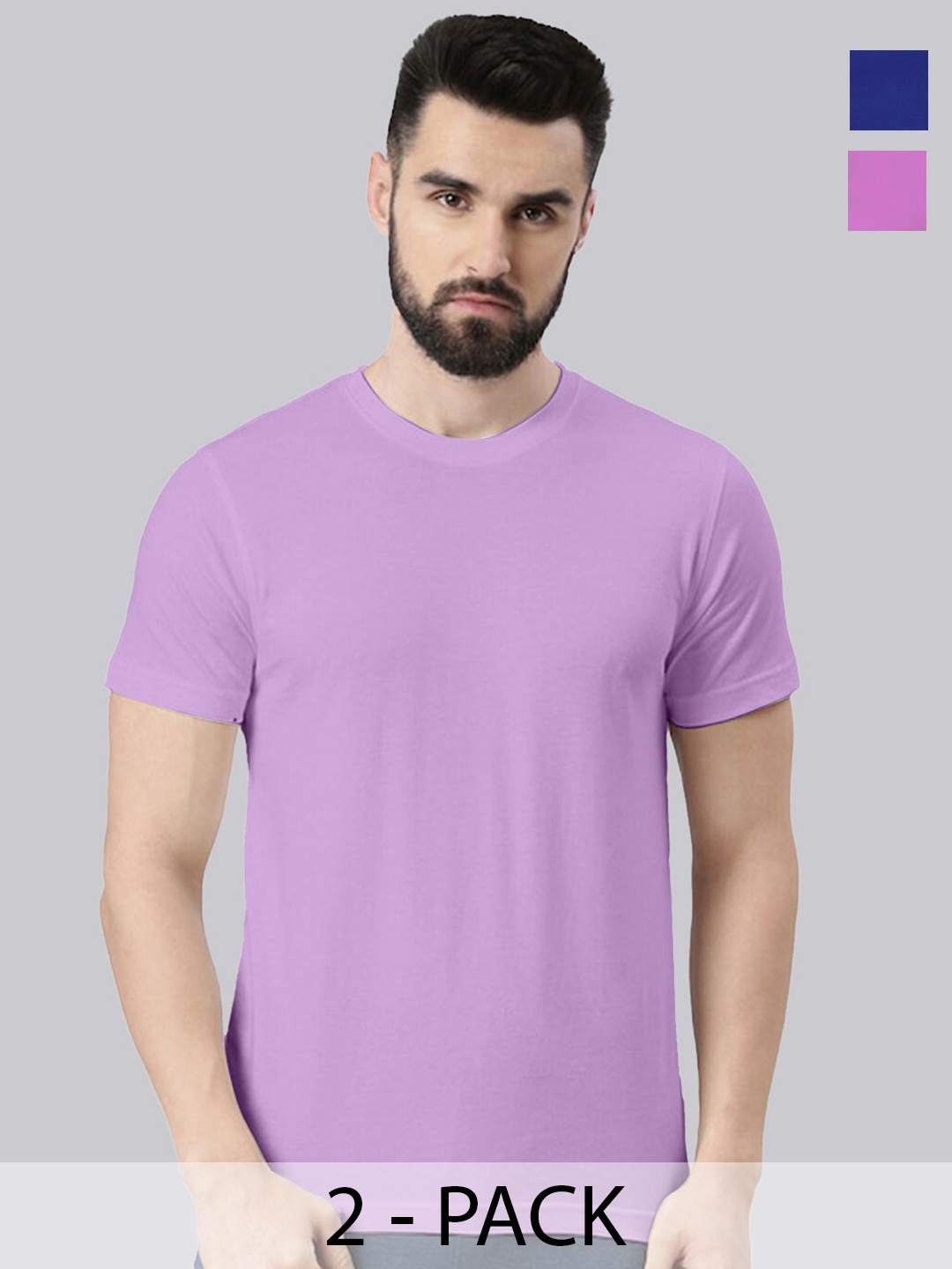 

VEIRDO Purple & Navy Blue Pack of 2 Round Neck Pure Cotton T-shirts