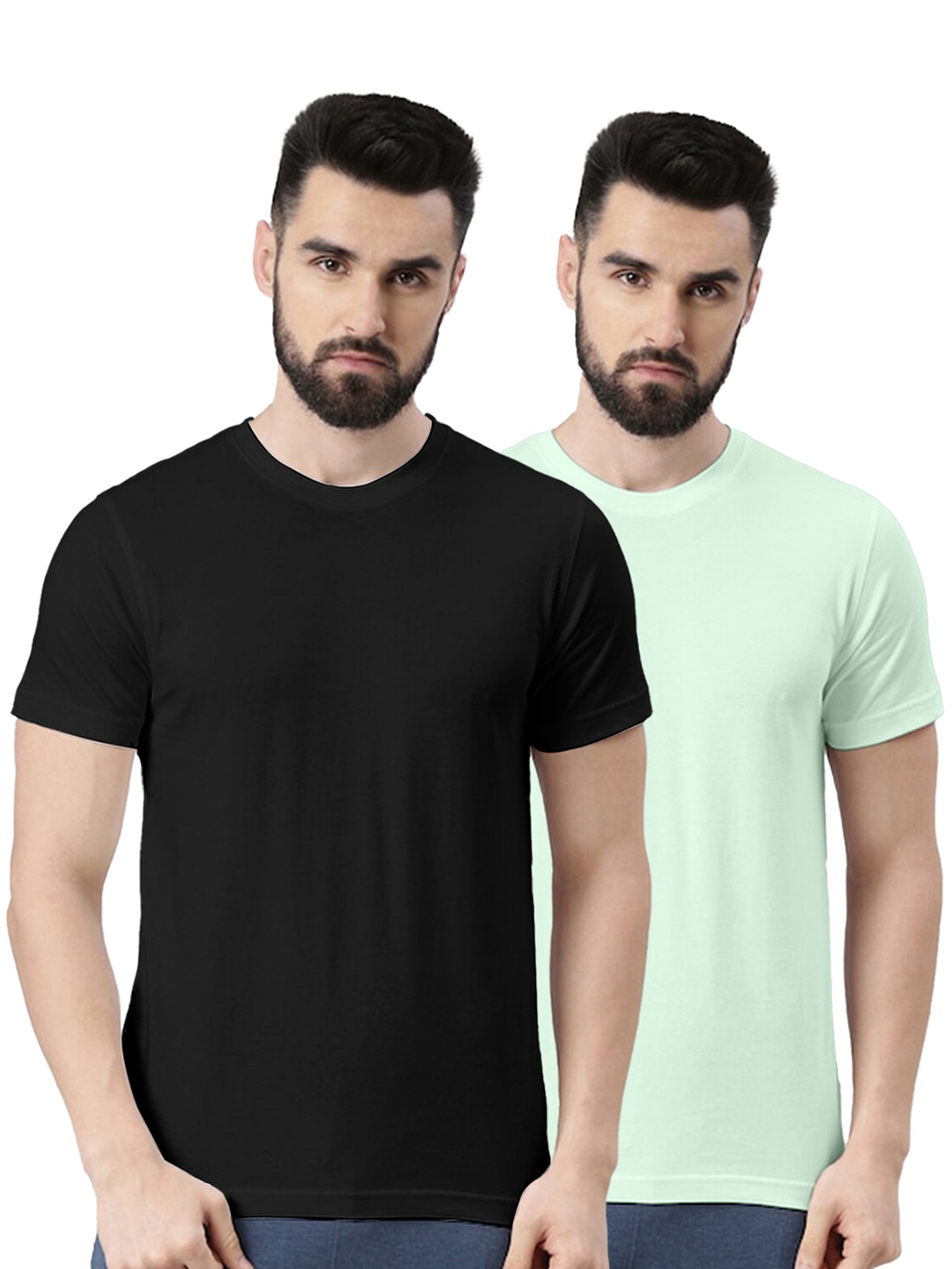 

VEIRDO Pack Of 2 Round Neck Cotton T-shirts, Black