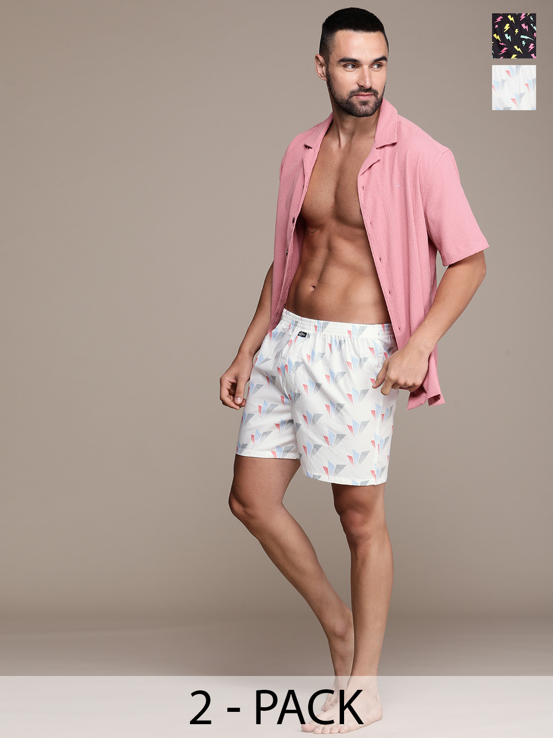 

Roadster Men Set of 2 Printed Pure Cotton Boxers, Black