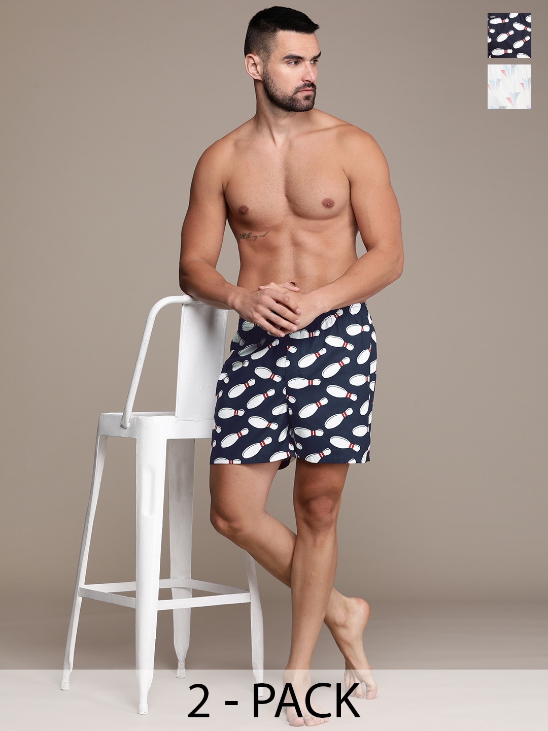 

Roadster Men Set of 2 Printed Pure Cotton Boxers, Navy blue