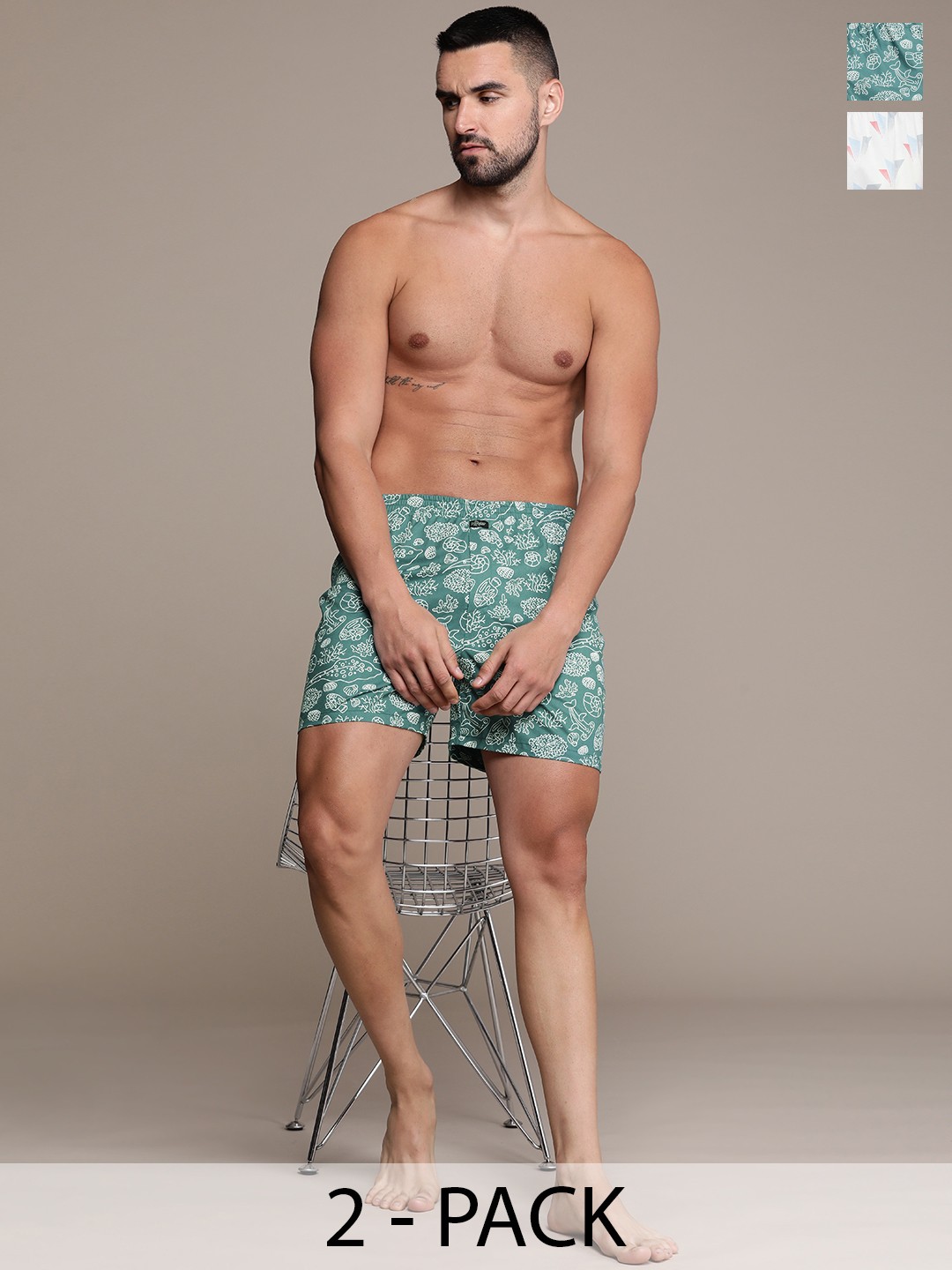 

Roadster Men Set of 2 Printed Pure Cotton Boxers, Green
