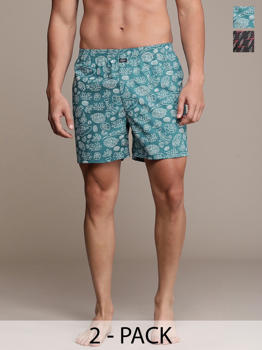 

Roadster Men Set of 2 Printed Pure Cotton Boxers, Teal