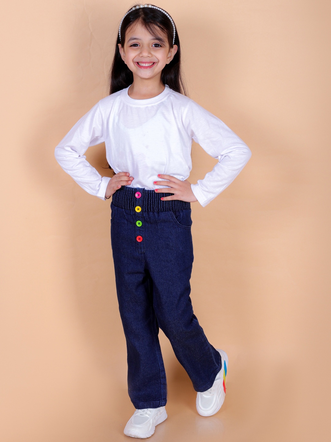 

Superminis Girls Comfort Embellished Stretchable Jeans, Navy blue