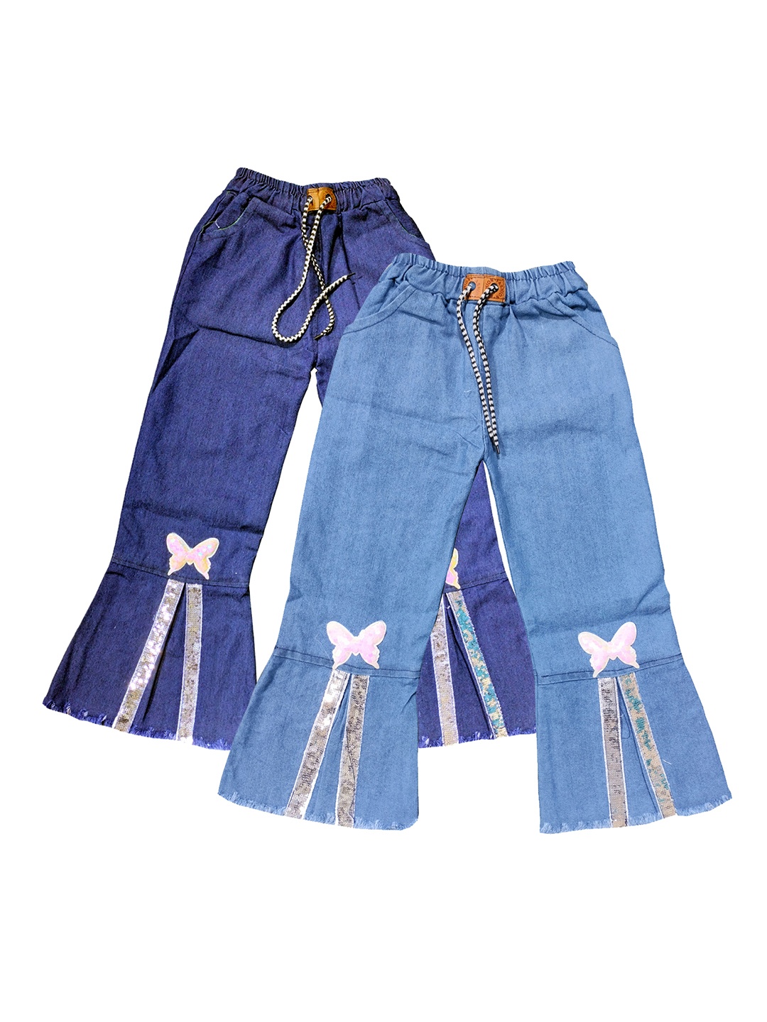 

BAESD Girls Pack Of 2 Flared Cropped Denim Cotton Palazzos, Blue