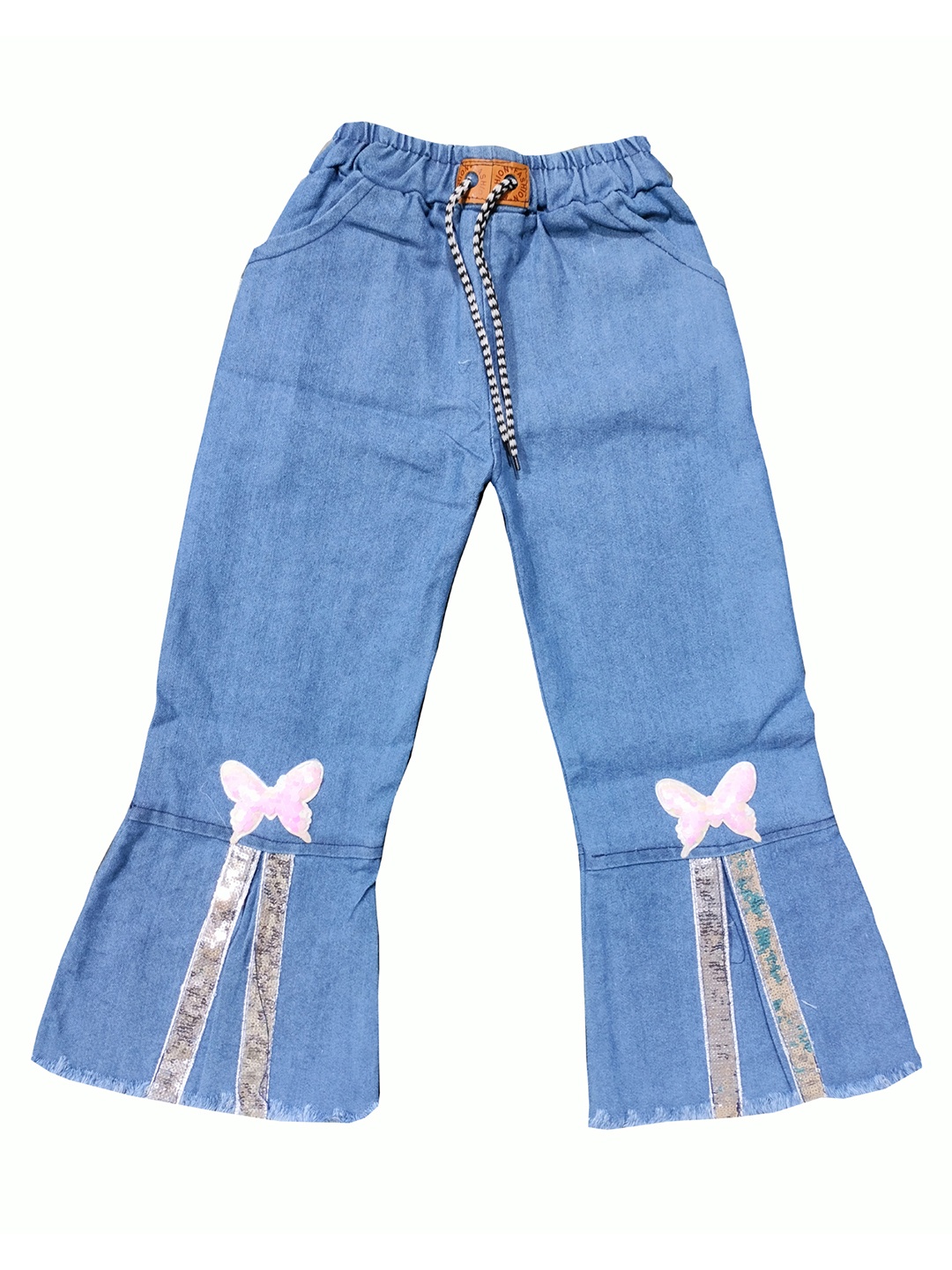 

BAESD Girls Flared Cropped Denim Cotton Palazzos, Blue