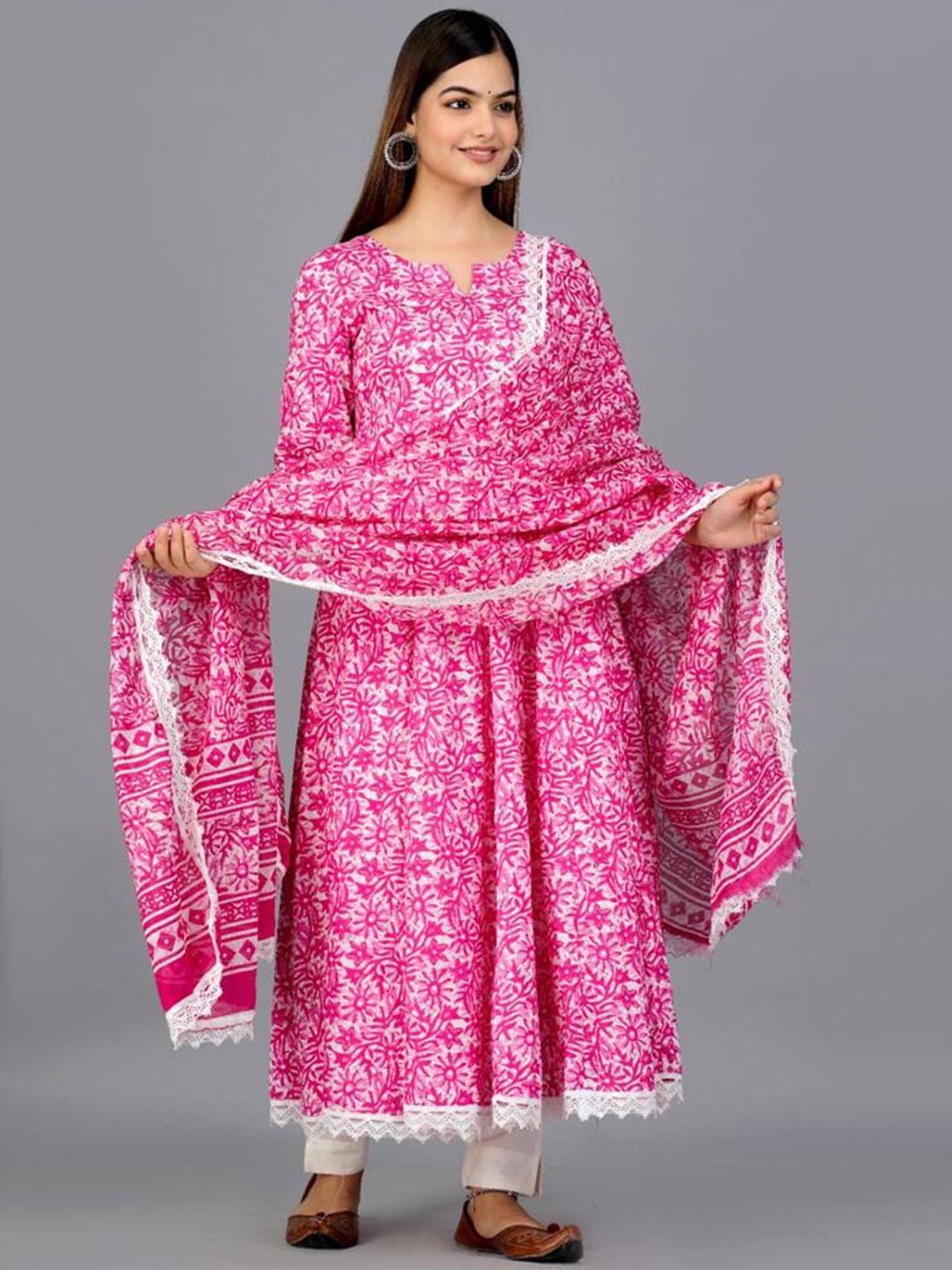 

Archna tex Floral Printed Regular Pure Cotton Kurta with Trousers & Dupatta, Pink