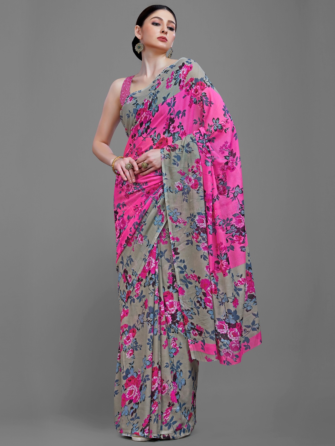 

Shaily Floral Printed Saree, Pink