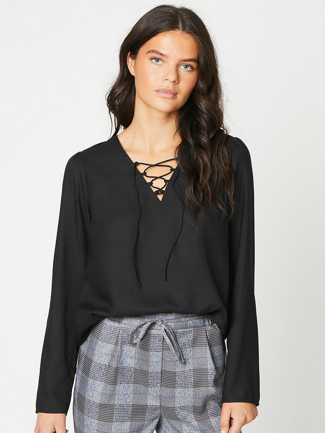 

DOROTHY PERKINS Tie-Up Neck Puff Sleeve Top, Black