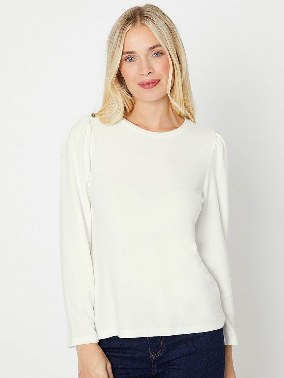 

DOROTHY PERKINS Buttoned Shoulder Puff Sleeves Petite Top, White