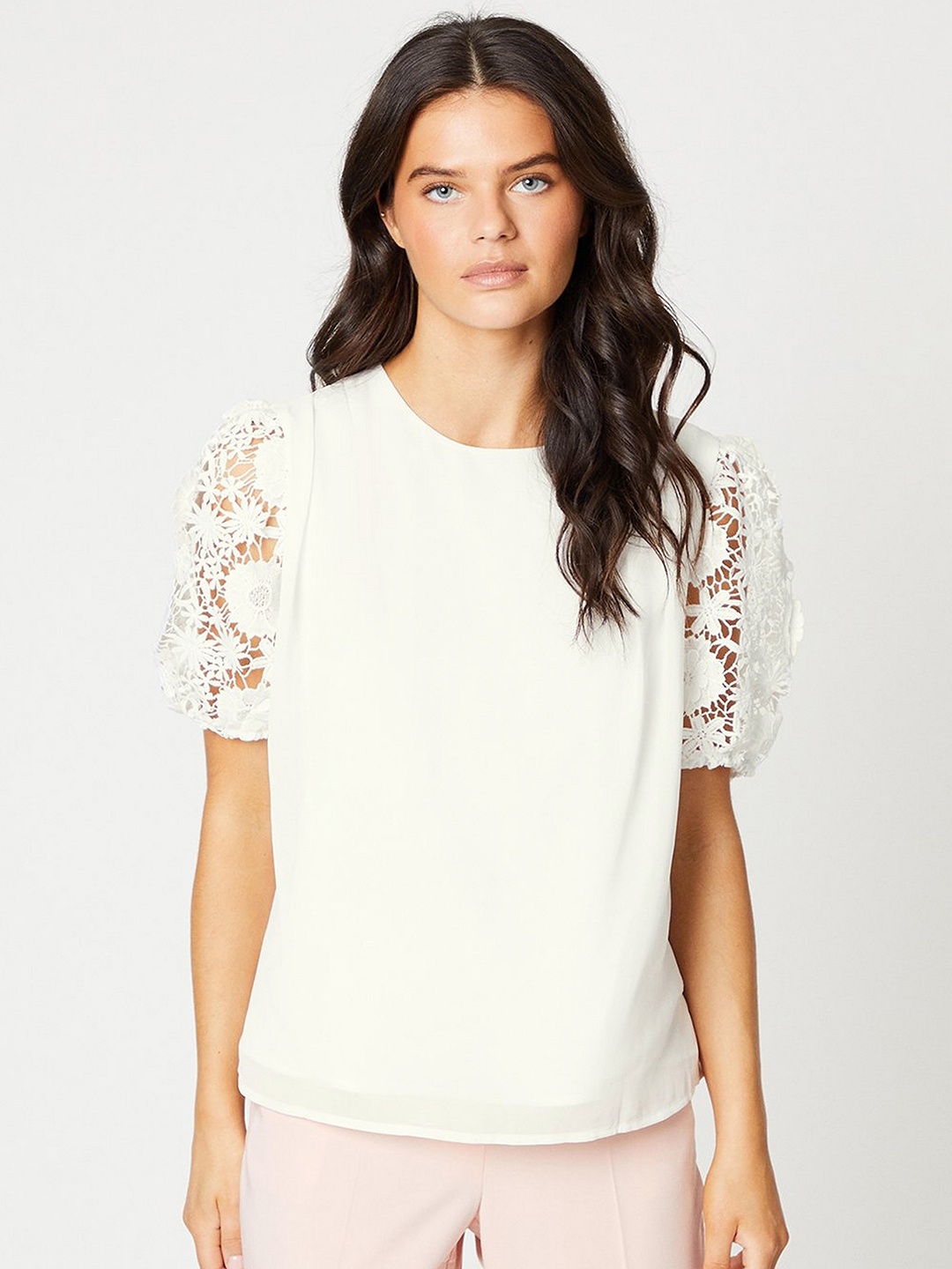 

DOROTHY PERKINS Lace Sleeves Top, White