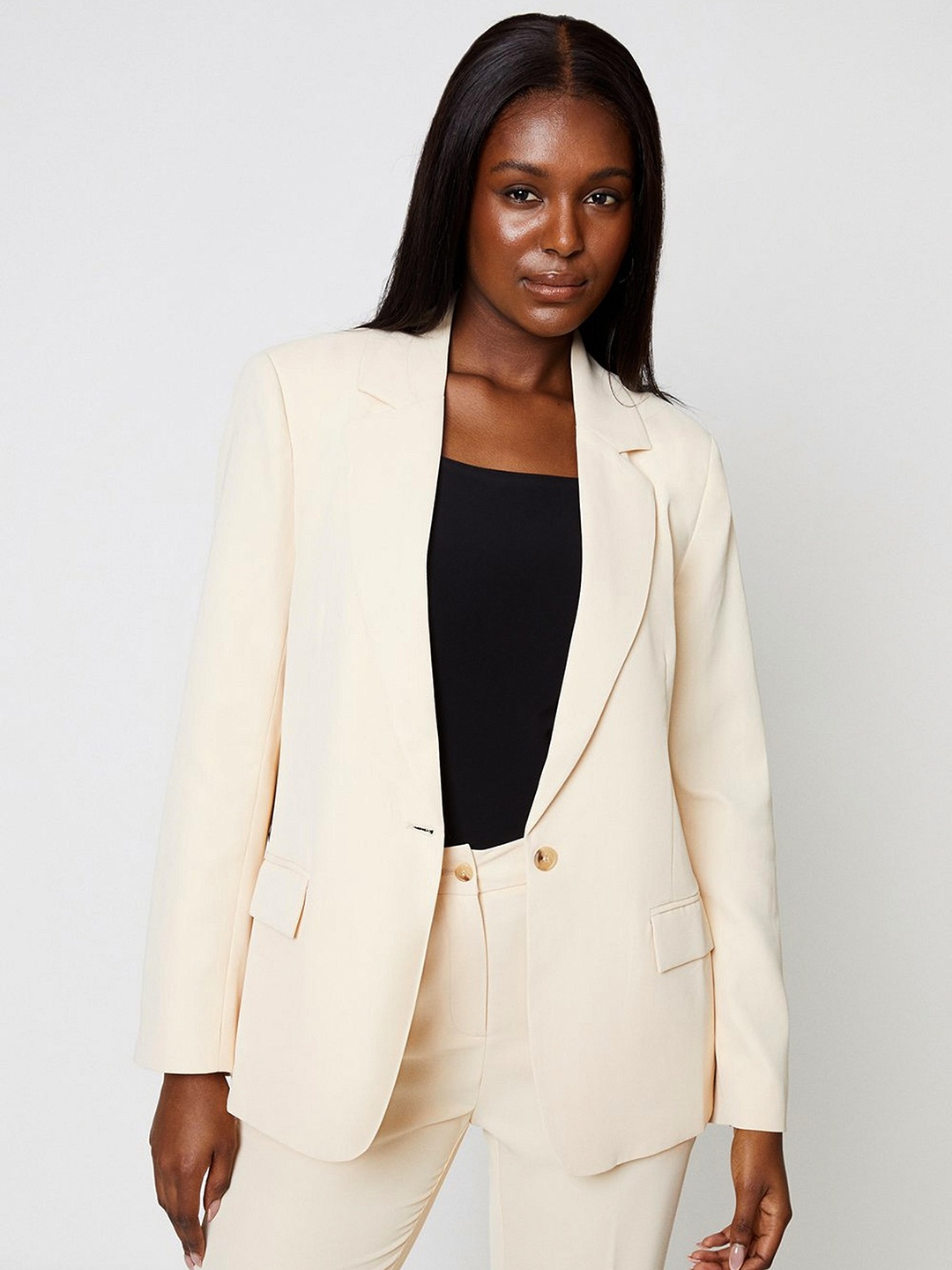 

DOROTHY PERKINS Straight Fit Single-Breasted Blazer, Cream