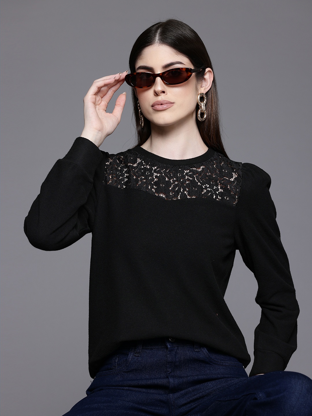 

DOROTHY PERKINS Lace Inserts A-Line Top, Black