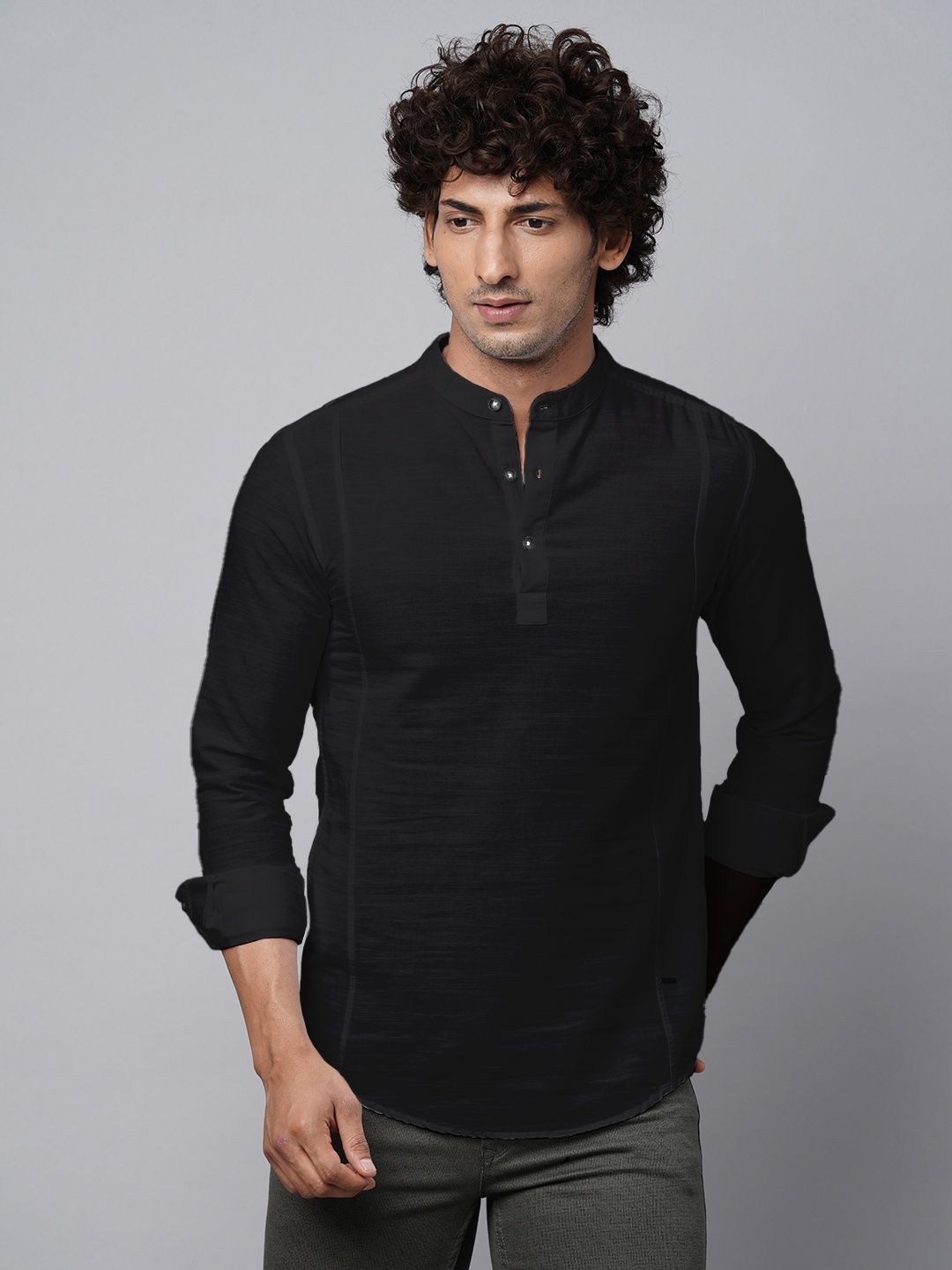 

Blue Buddha Mandarin Collar Cotton Casual Kurta Shirt, Yellow