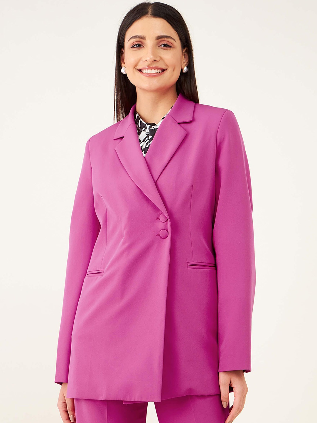 

SALT ATTIRE Notched Lapel Double Breasted Blazer, Pink