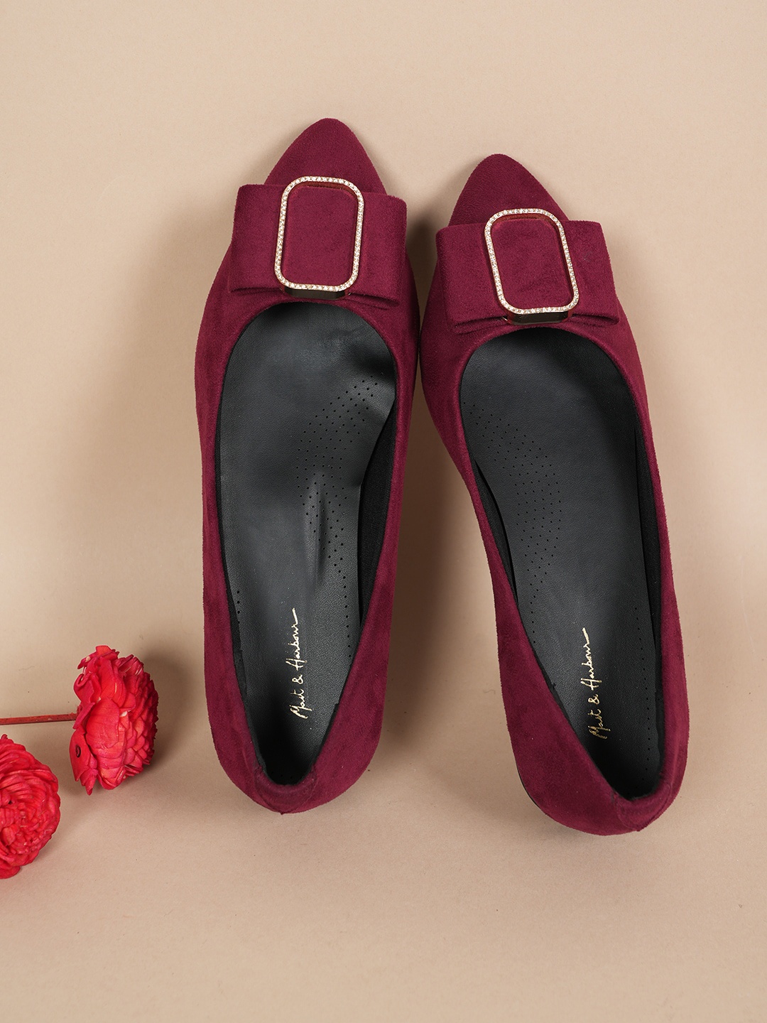 

Mast & Harbour Pointed Toe Bows Detail Ballerinas, Maroon