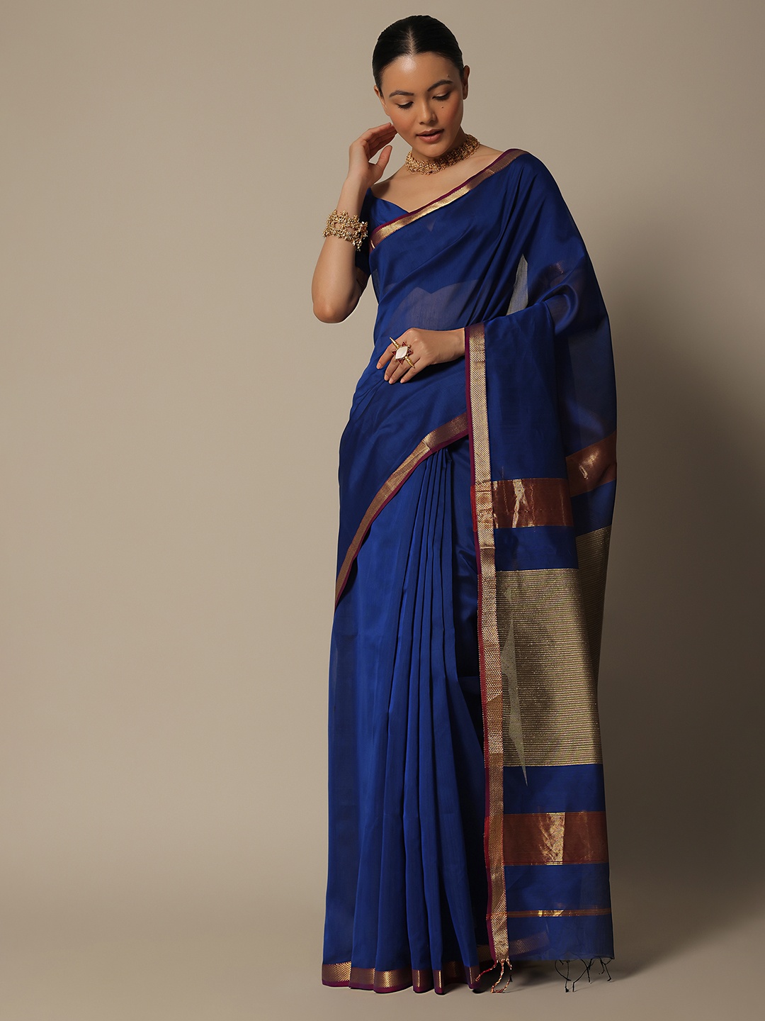 

KALKI Fashion Zari Chanderi Saree, Blue