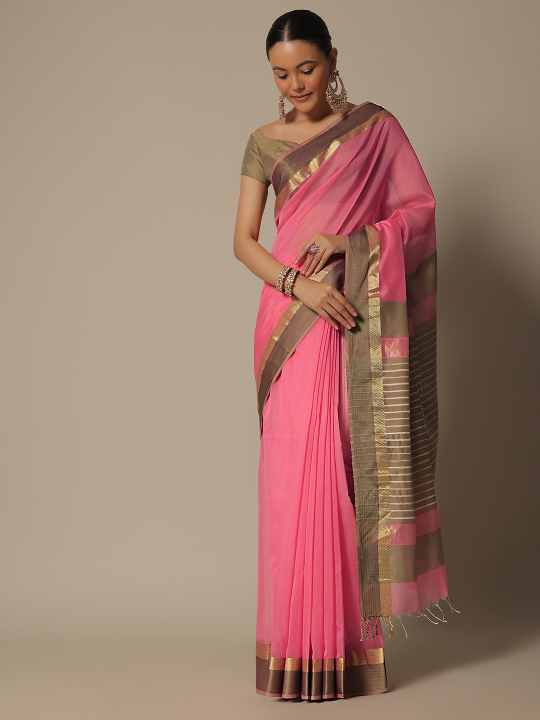

KALKI Fashion Chanderi Zari Saree, Peach