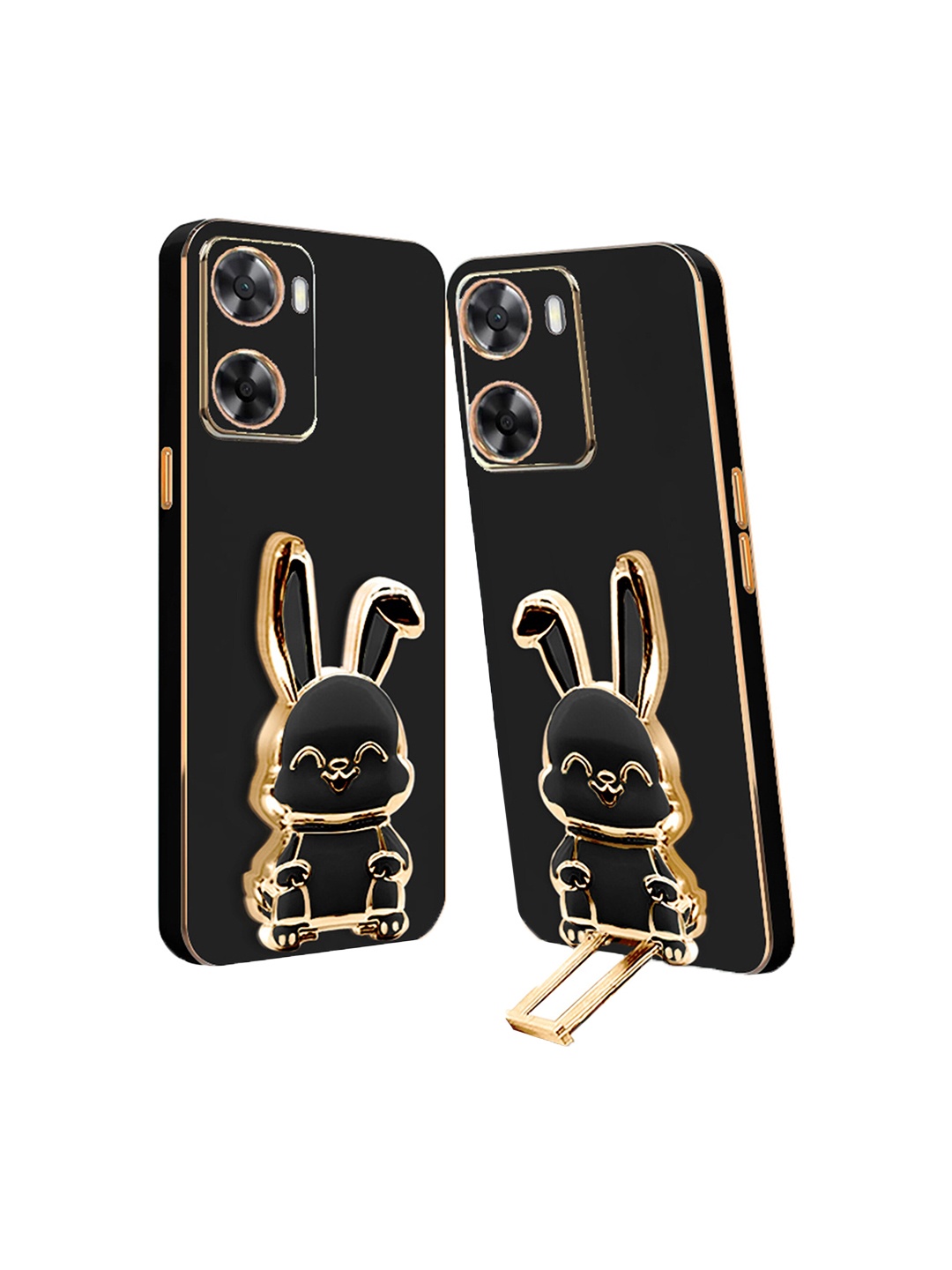 

Karwan 3D Bunny With Folding Stand Oppo A57 Back Cover Case, Black