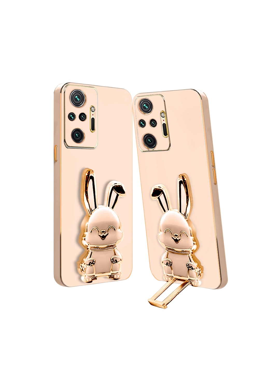 

Karwan 3D Bunny With Folding Stand Redmi Note 10 Pro Back Cover Case, Peach