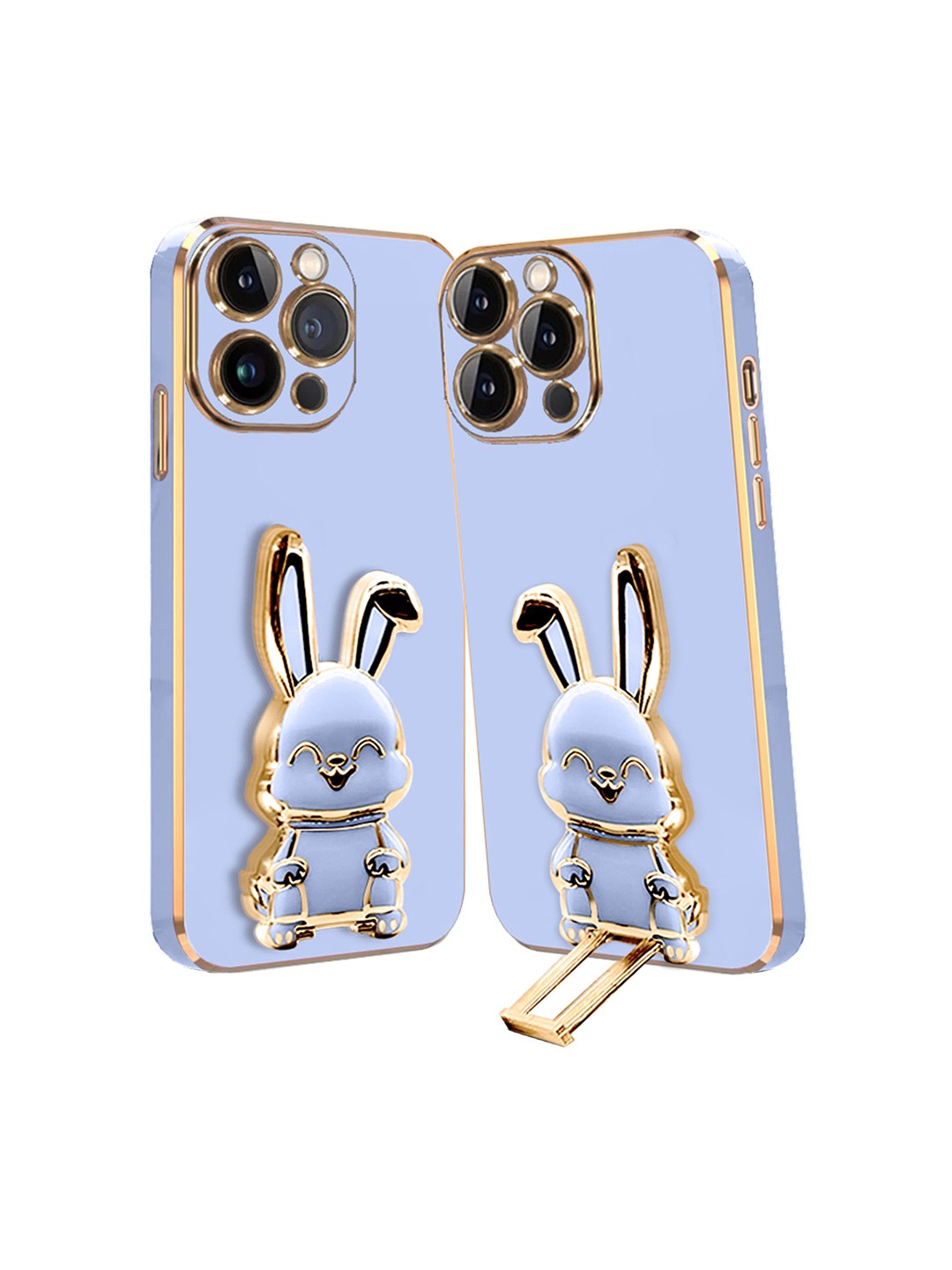 

Karwan Unisex 3D Bunny With Folding Stand iPhone 15 Pro Back Cover Case, Blue