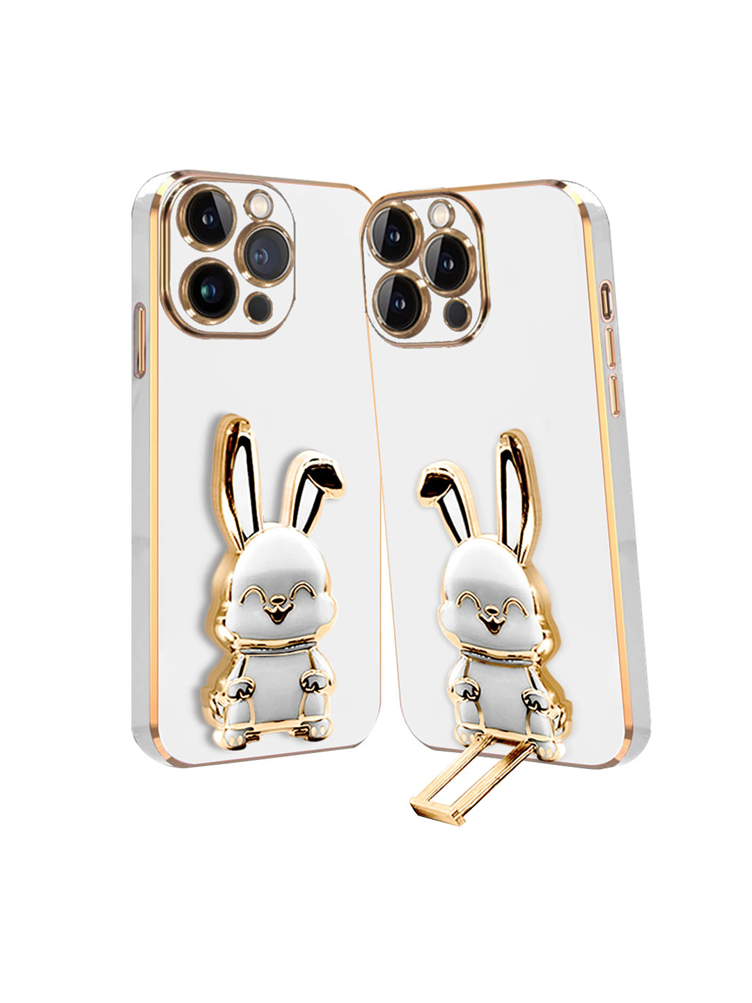 

Karwan 3D Bunny With Folding Stand iPhone 15 Pro Max Back Cover Case, White