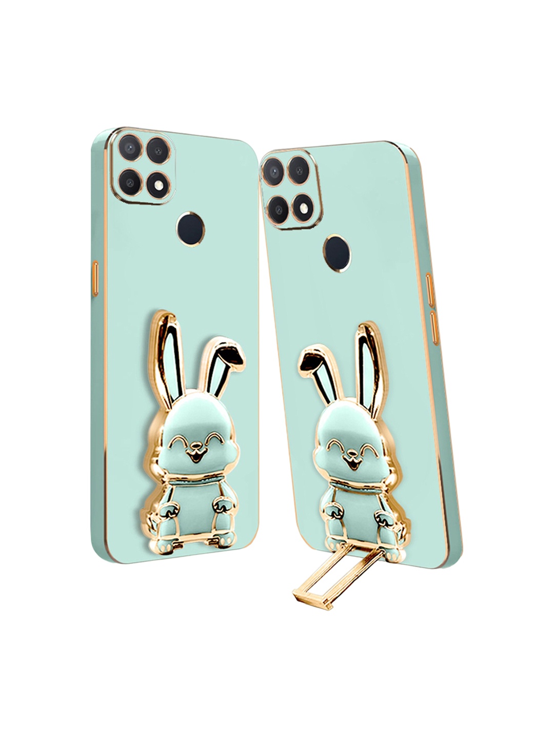 

Karwan 3D Bunny With Folding Stand Oppo A15 Back Cover Case, Green