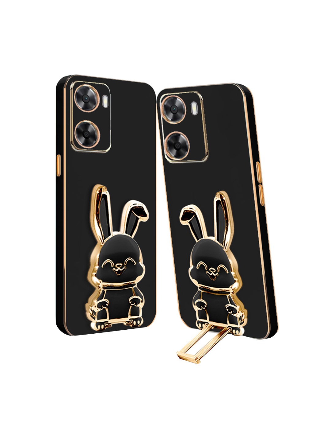 

Karwan 3D Bunny With Folding Stand Oppo A57 5G Back Cover Case, Black