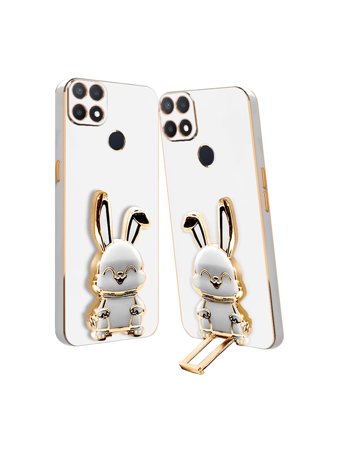 

Karwan 3D Bunny With Folding Stand Oppo A15 Back Cover Case, White