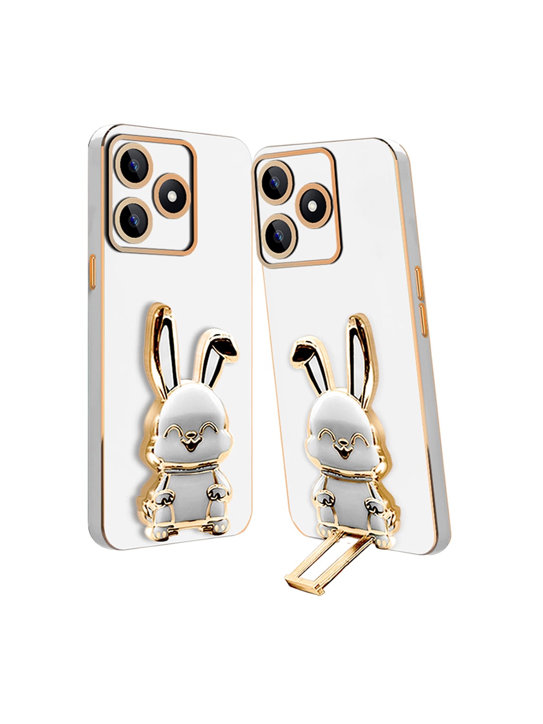 

Karwan 3D Bunny With Folding Stand Compatible Narzo N53 Back Cover Case, White