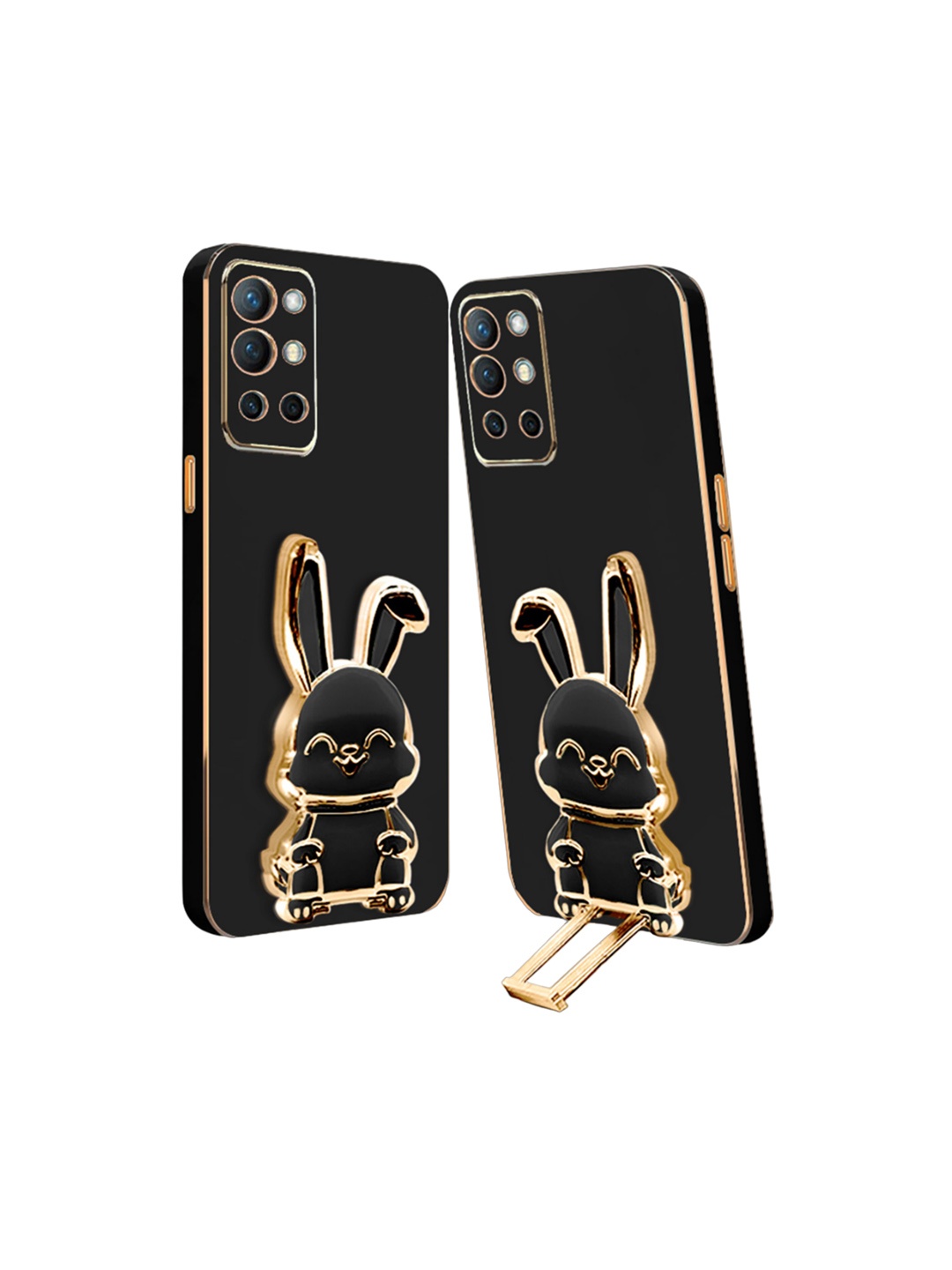 

Karwan 3D Bunny With Folding Stand Oneplus 9R Back Cover Case, Black