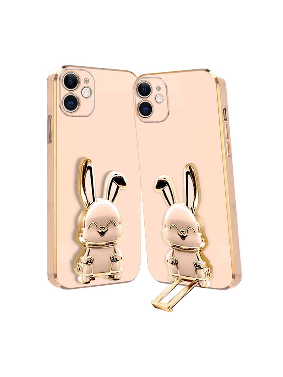 

Karwan 3D Bunny With Folding Stand iPhone 12 Back Cover Case, Pink