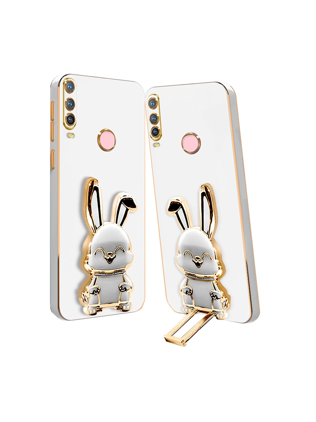 

Karwan 3D Bunny With Folding Stand Oppo A31 Back Cover Case, White