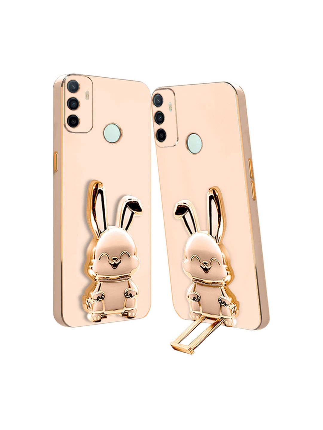 

Karwan 3D Bunny With Folding Stand Oppo A53 2020 Back Cover Case, Pink