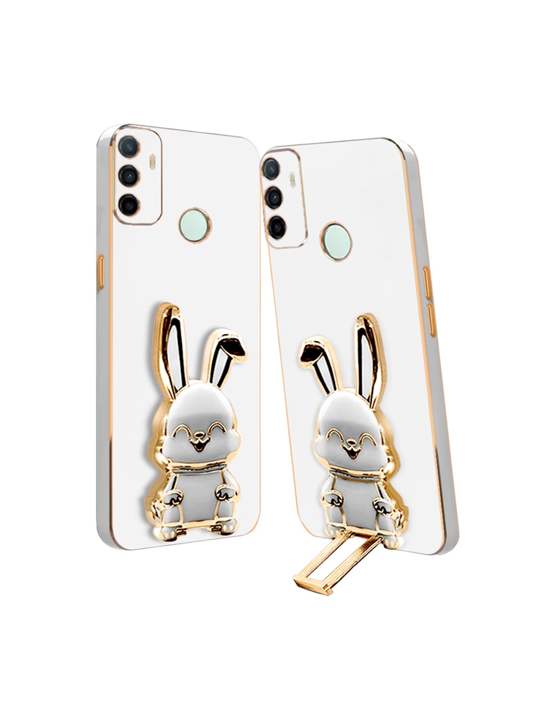 

Karwan 3D Bunny With Folding Stand Oppo A53 2020 Back Cover Case, White