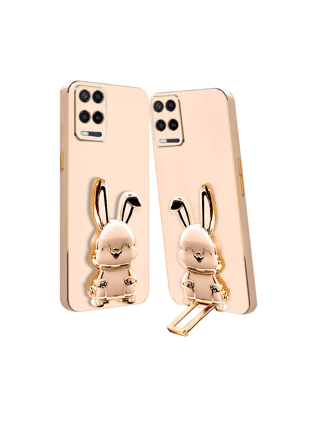 

Karwan 3D Bunny With Folding Stand Oppo A54 Back Cover Case, Pink