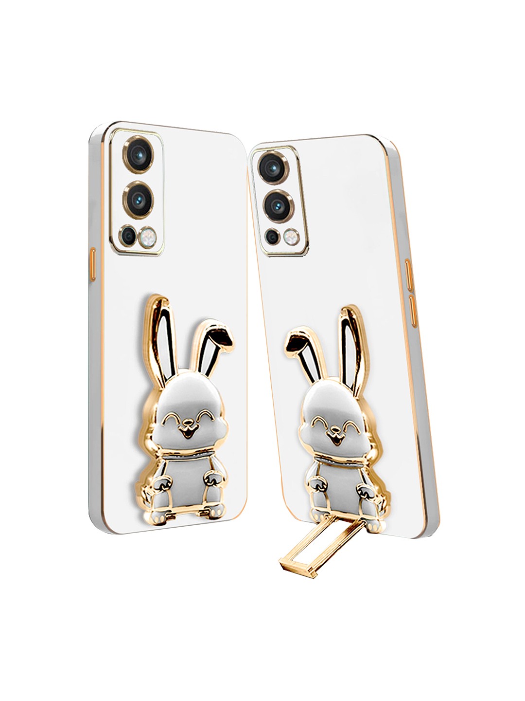 

Karwan 3D Bunny With Folding Stand Oneplus Nord 2 Back Cover Case, White